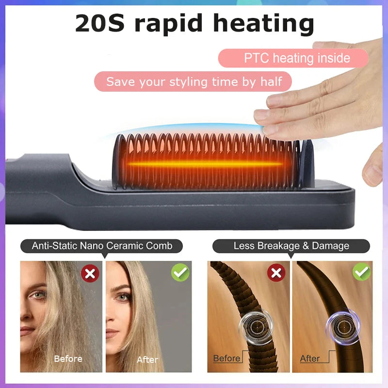 Electric Hair Straightening Brush Heating Hot Comb