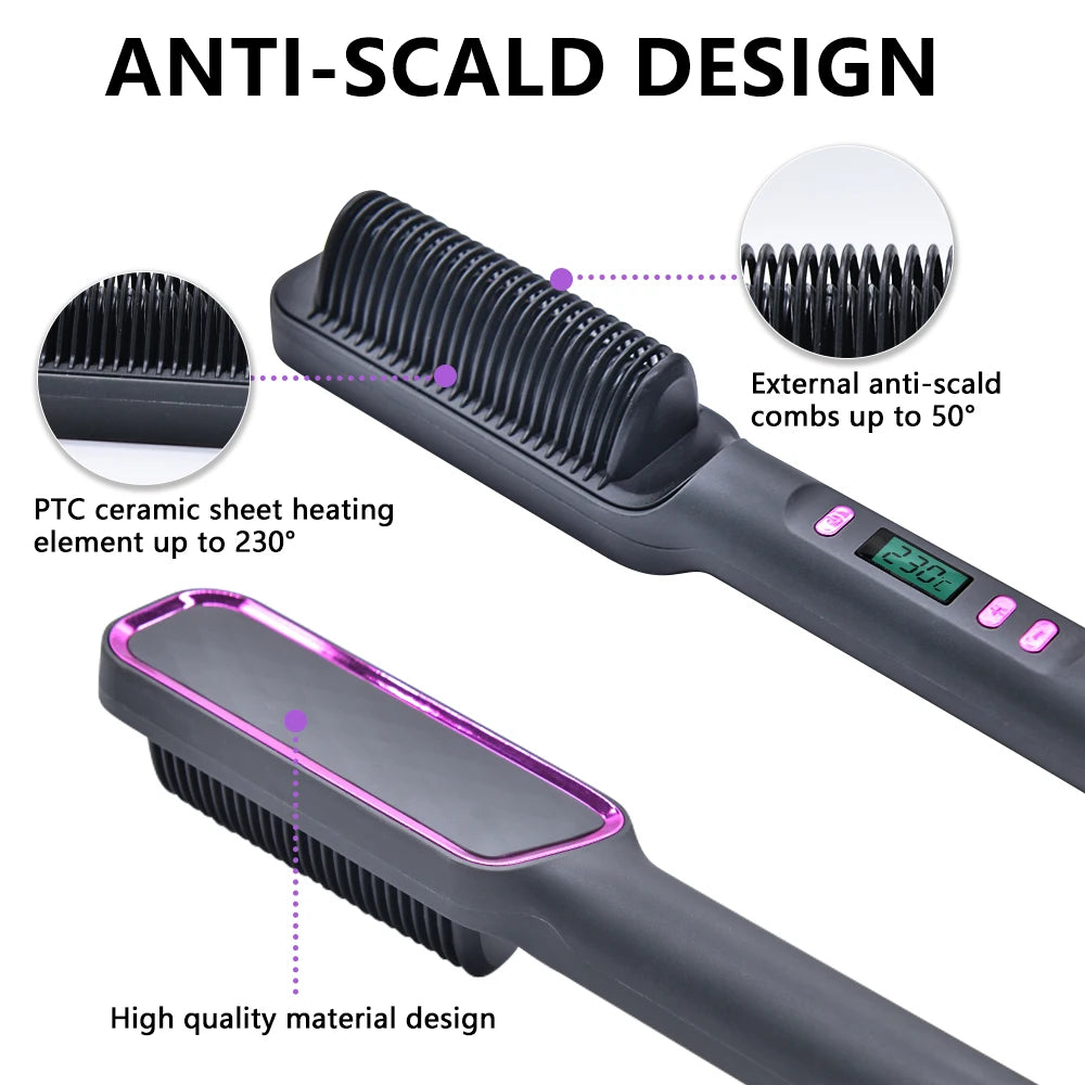 Electric Hair Straightening Brush Heating Hot Comb