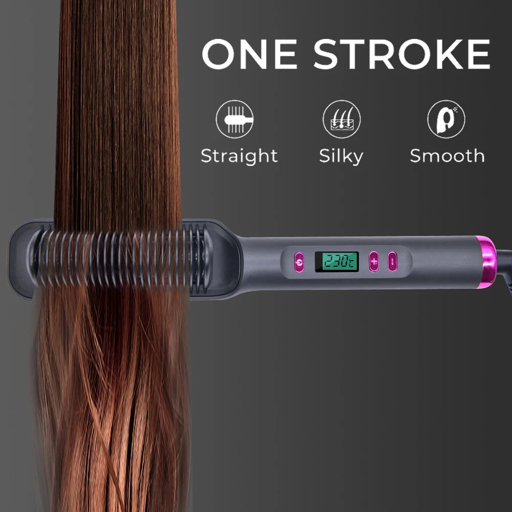 Electric Hair Straightening Brush Heating Hot Comb