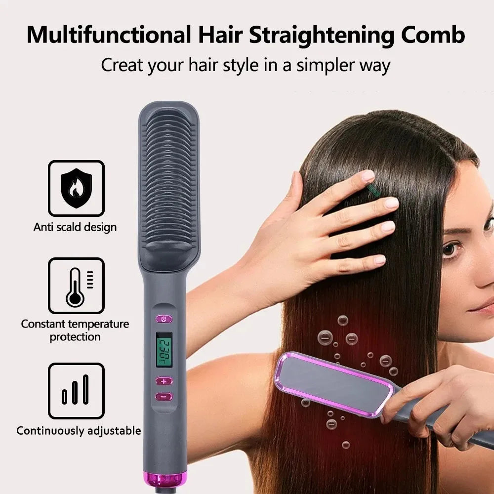 Electric Hair Straightening Brush Heating Hot Comb