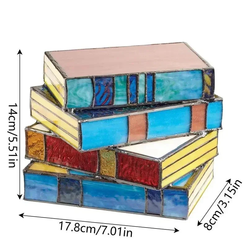 Stained Glass Stacked Books Night Light Lamp