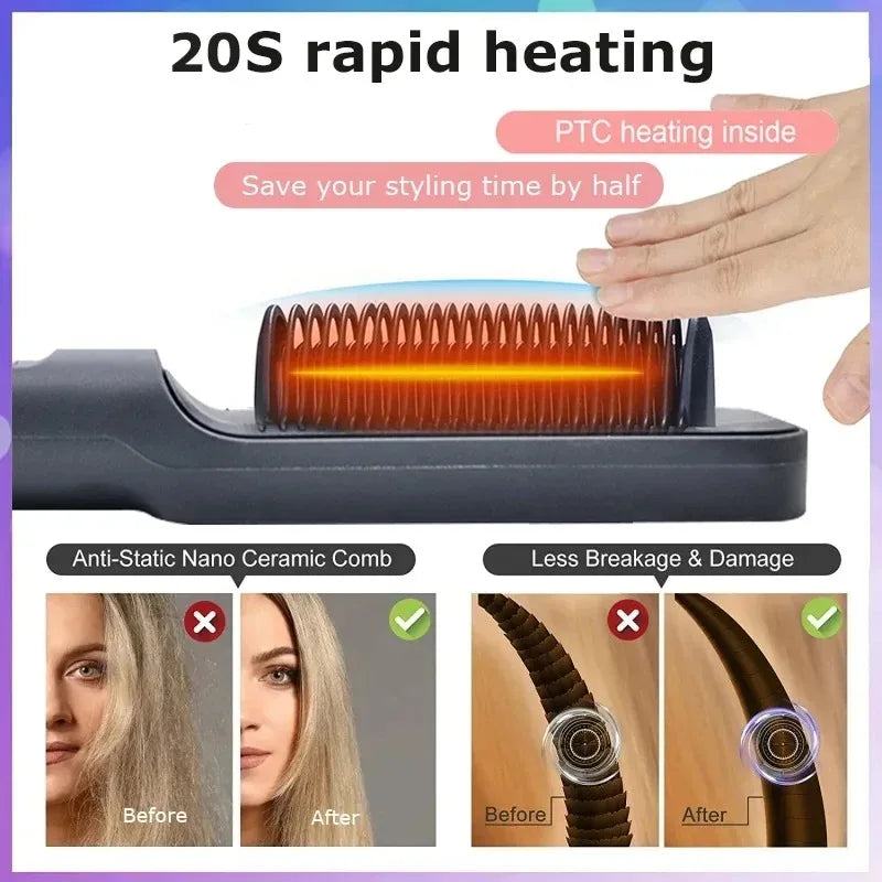 Electric Hair Straightening Brush Heating Hot Comb