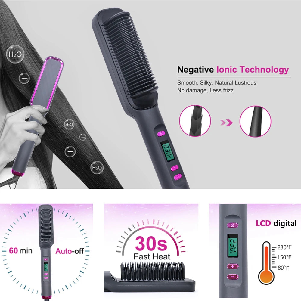 Electric Hair Straightening Brush Heating Hot Comb