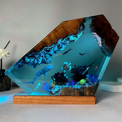 Undersea Resin Lamp Whale Turtle Human Diving Night Light