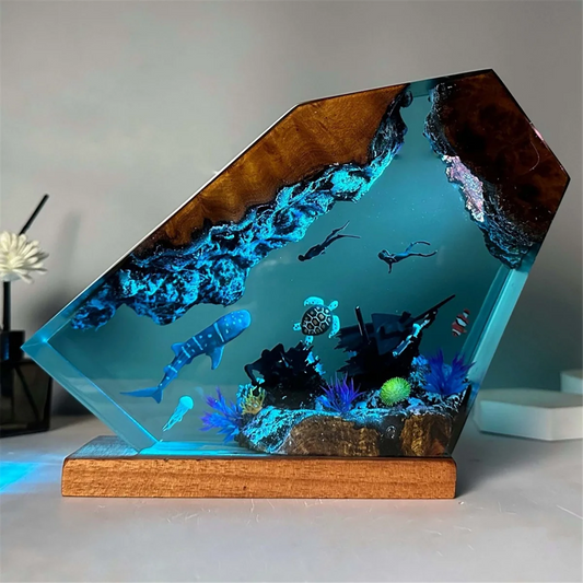 Undersea Resin Lamp Whale Turtle Human Diving Night Light