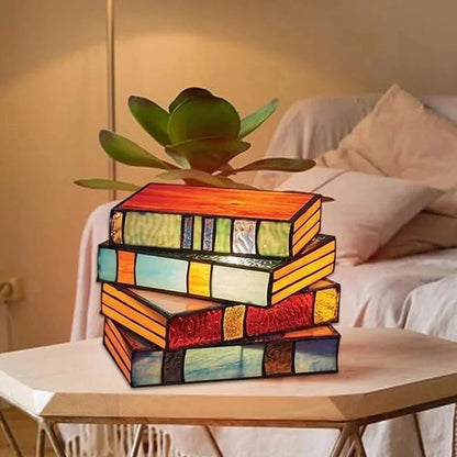 Stained Glass Stacked Books Night Light Lamp