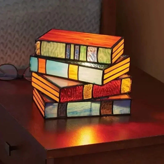 Stained Glass Stacked Books Night Light Lamp